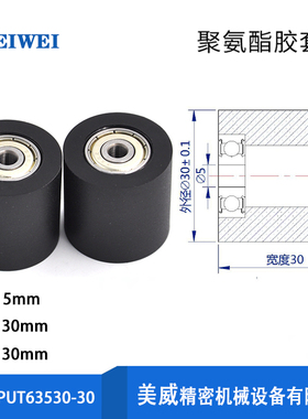 【美威】PUT63530-30聚氨酯胶套不锈钢螺杆滑轮轴承滚轮橡胶PU轮