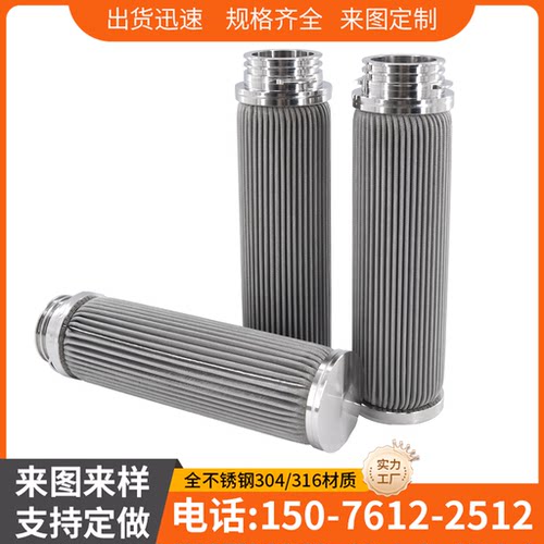 保安过滤器 25μm蒸汽冷凝水过滤 226接口不锈钢折叠网滤芯耐高温