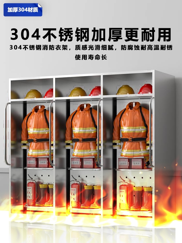 不锈钢消防衣架救援服消防服战斗服衣柜电动快速换装智能双面旋转