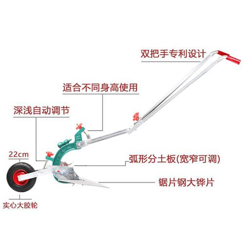 人力犁手拉耕地开沟起垄