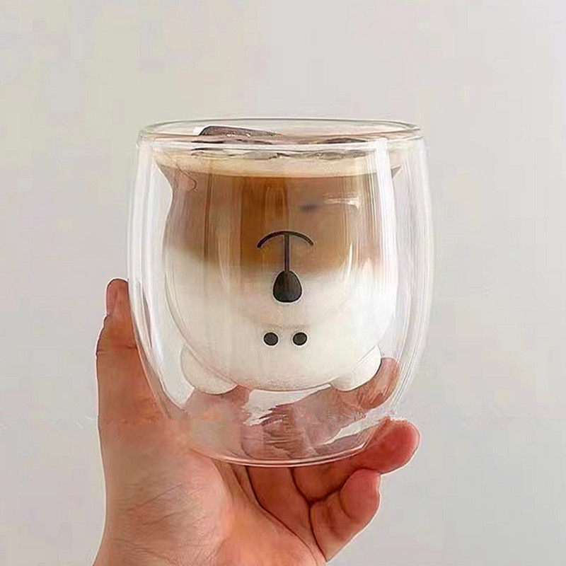 ins风可爱小熊玻璃杯双层耐热家用喝水杯子拿铁咖啡杯果汁牛奶杯,3C数码配件,USB多功能数码宝,淘宝优惠券,粉丝福利购,淘宝优惠卷