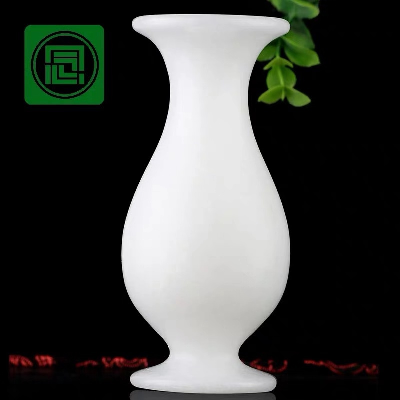 念玉天然阿富汗玉花瓶摆件碳酸盐质玉小花瓶白色创意办公室居家
