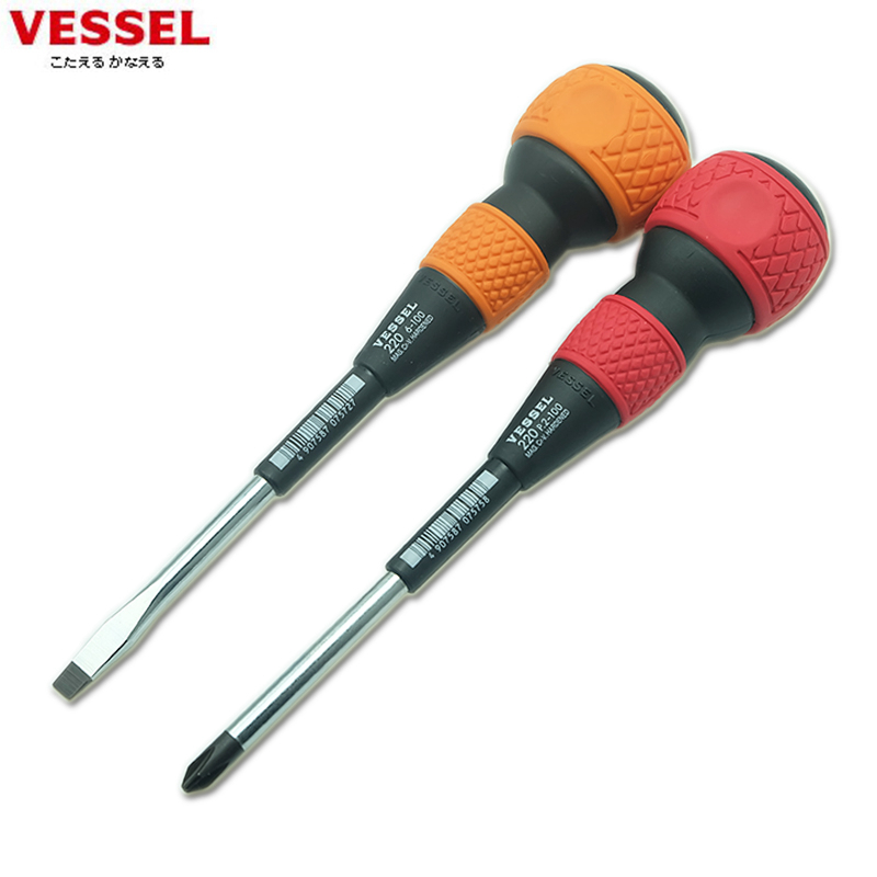 日本进口威威VESSEL葫芦柄十字一字螺丝刀橡胶柄带磁加硬起子220