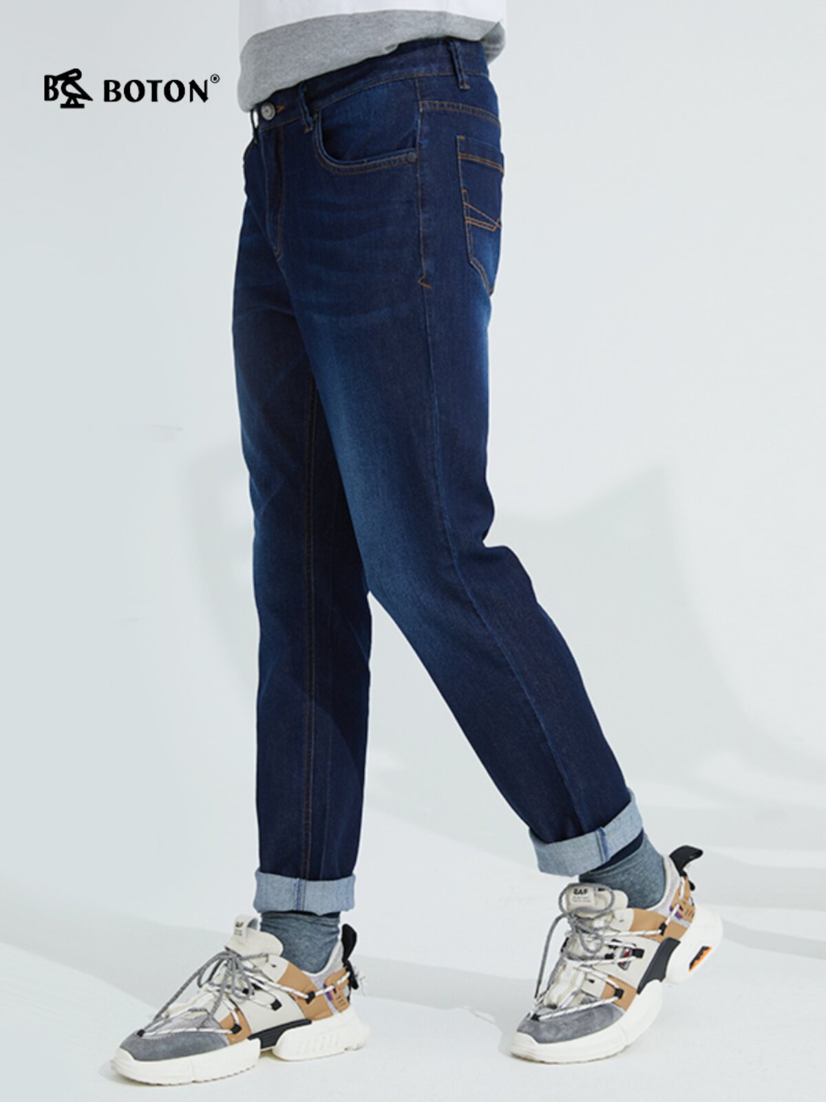 波顿牛仔长裤男士2024春夏季薄款冰氧吧牛仔裤宽松直筒微弹力裤子