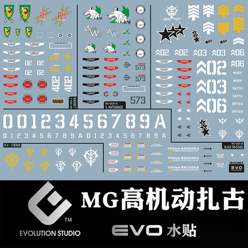 EVO-MGCU01水贴 可用于万代 MG高机动扎古 真红白狼黑三连