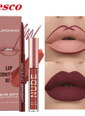 Langmanni Matte Lips Pen 2pcs Lipstick Lipliner Set Makeup
