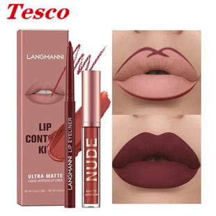 Langmanni Matte Lips Pen 2pcs Lipstick Lipliner Set Makeup