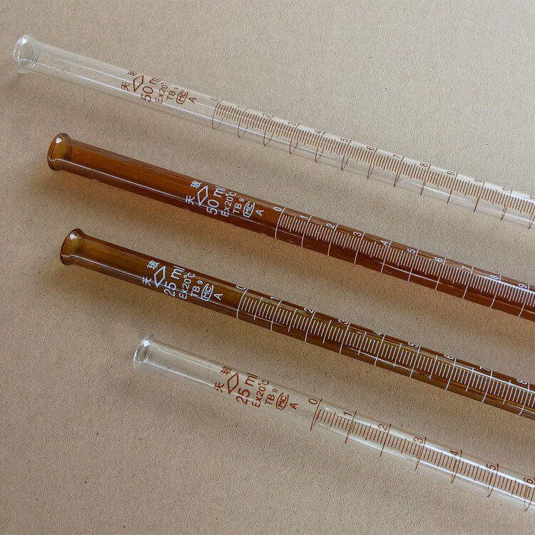 天玻四氟滴定管25 50mla级过检白棕茶色聚四氟乙烯活塞酸碱式通用