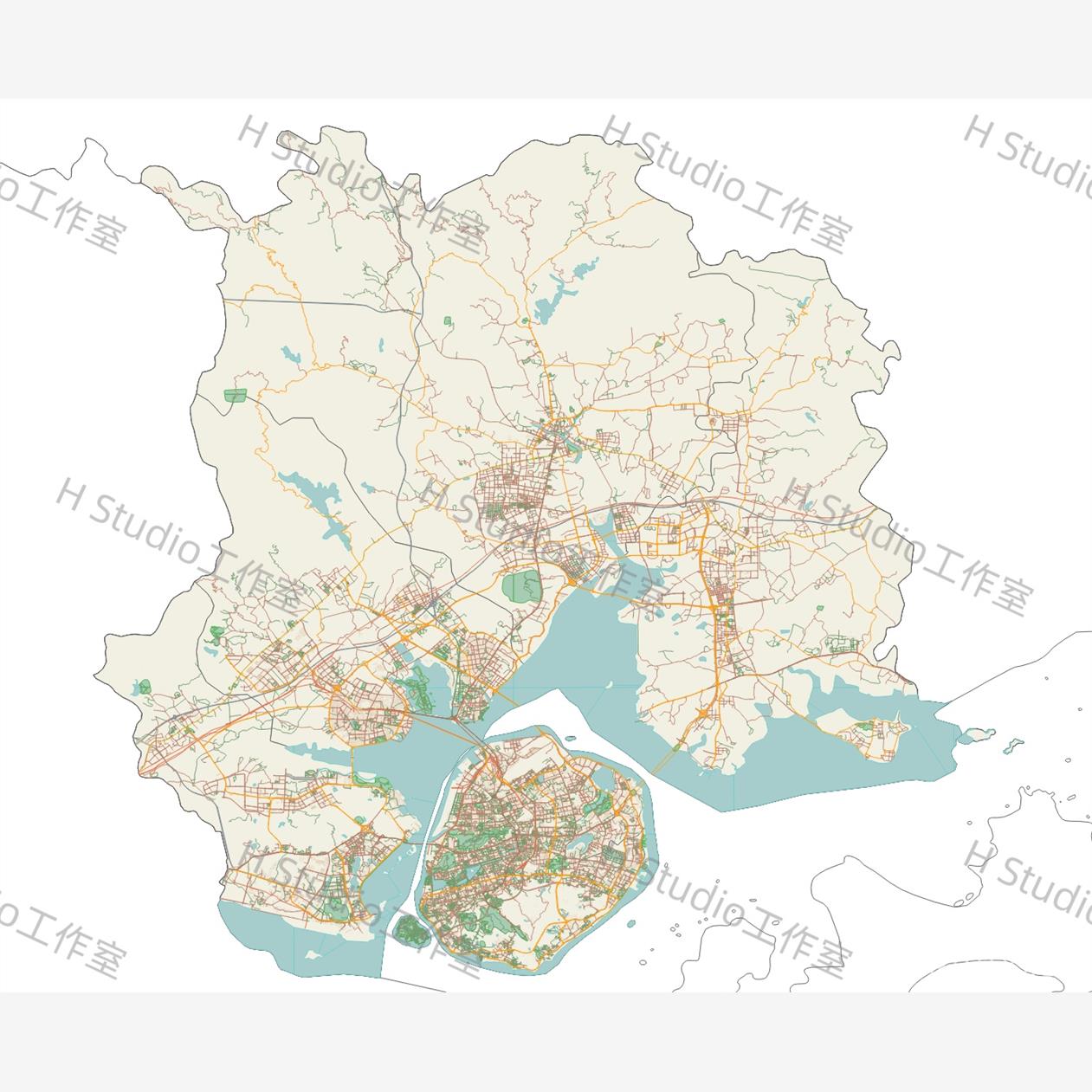 厦门城市全区域GIS地图CAD分析图纸ai矢量设计源文件素材电子版a