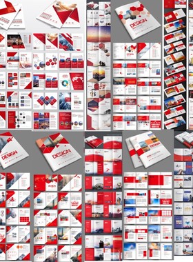 红色企业公司商务品牌宣传画册内页手册版面设计PSD素材模板