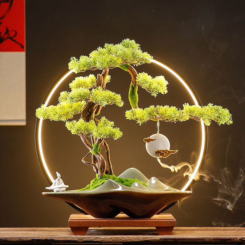 创意盆景崖柏灯圈桌面装饰品中式家居玄铺开业仿真植物迎客松摆件,工业油品/胶粘/化学/实验室用品,烧杯/烧瓶,淘宝优惠券,粉丝福利购,淘宝优惠卷