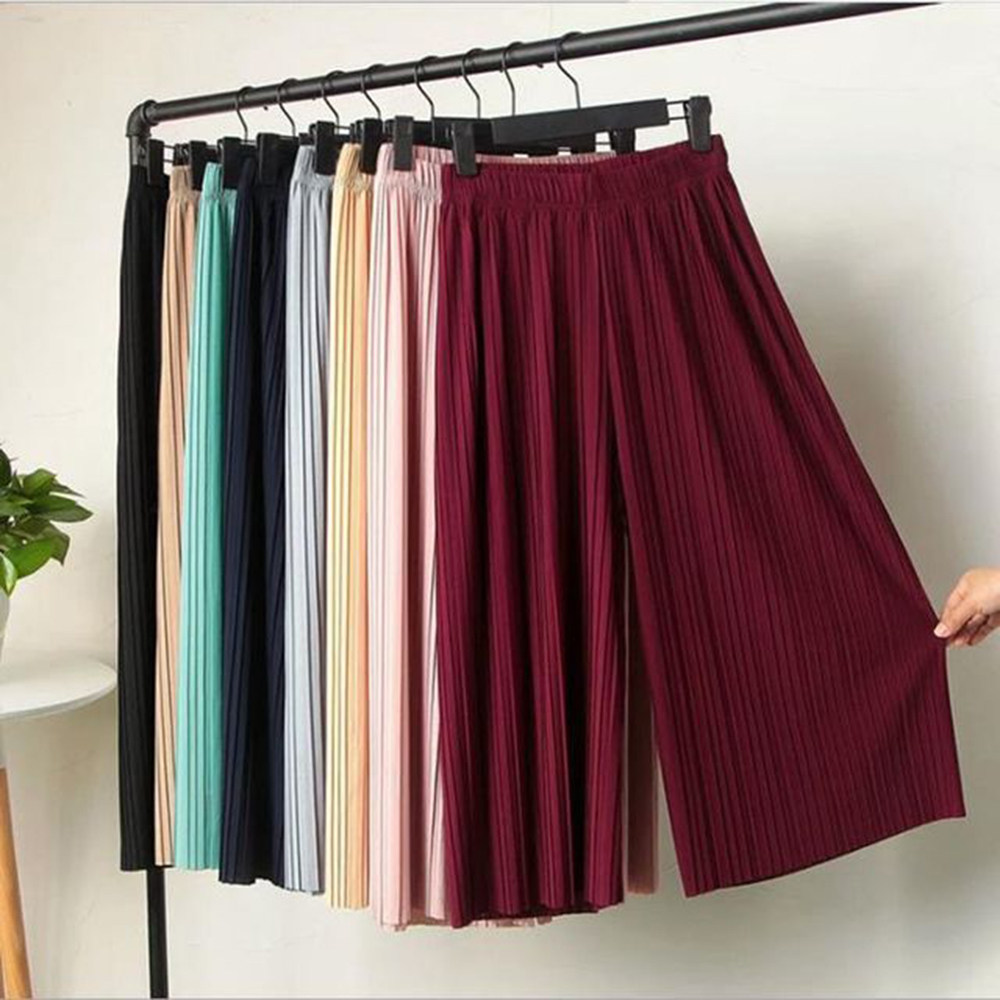 Elastic waist high pleated wide leg women's loose pants 2021