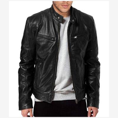 2021 Zip Cardigan Pocket Stand Collar Slim Leather Jacket