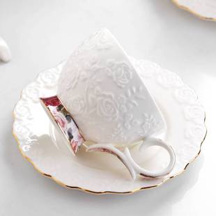 骨瓷花茶英式 水杯杯子咖啡家用欧式 下午茶杯碟礼品套装 陶瓷