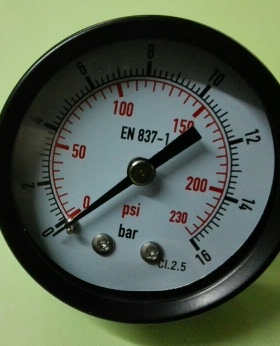 出口型轴向英文双刻度压力表 en837-1 y-50Z 0-16bar 0-230psi
