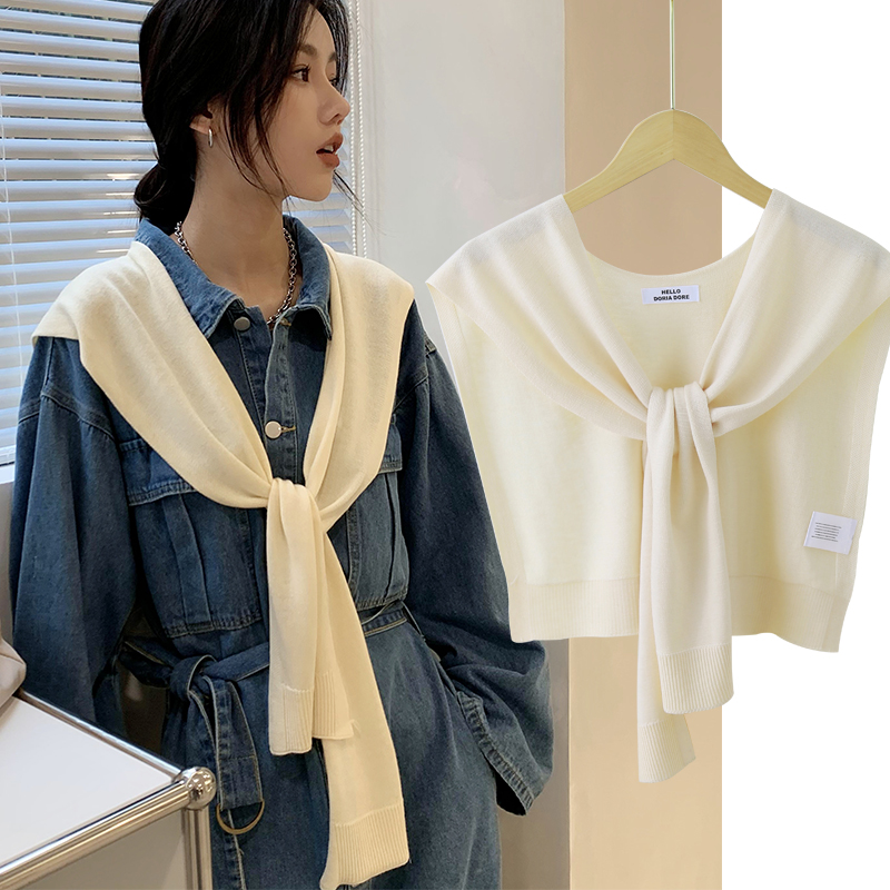 针织小披肩女米色春秋夏