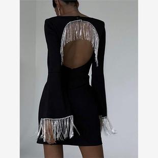 镂空露背流苏U型领连衣裙 U-neck Hollowed Out Tassel Dress