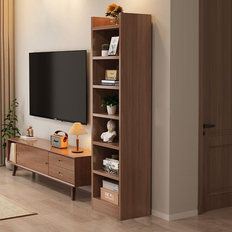 胡桃木色实书架落地置物