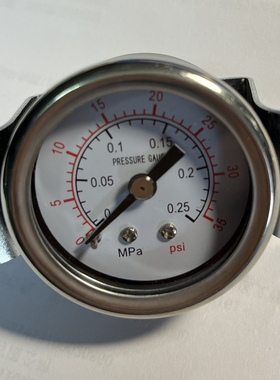 轴向带支架压力表 带固定安装片 直径40mm 压力0.25mpa 35psi Y40