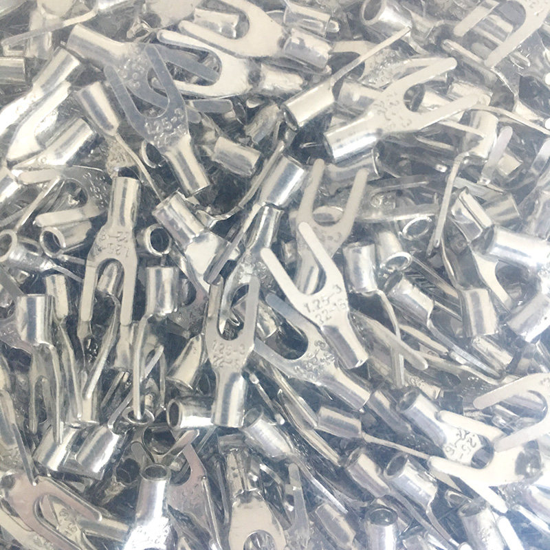 100只SNB1.25-3.2冷压叉形Y型U型裸端头紫铜焊口接线端子1.25-3