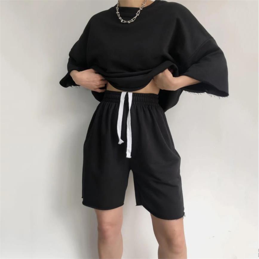 欧美时尚T恤上衣短裤休闲套装女 Tee Top Shorts Set Suit Women