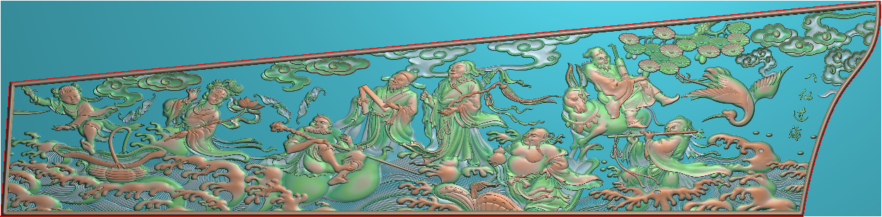 精雕图八仙 棺材雕刻图 电脑寿材雕刻图 灰度图 棺木雕刻图