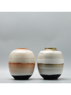 渐变手绘陶瓷花瓶摆件客厅创意家居饰品样板间餐桌插花花器 新中式