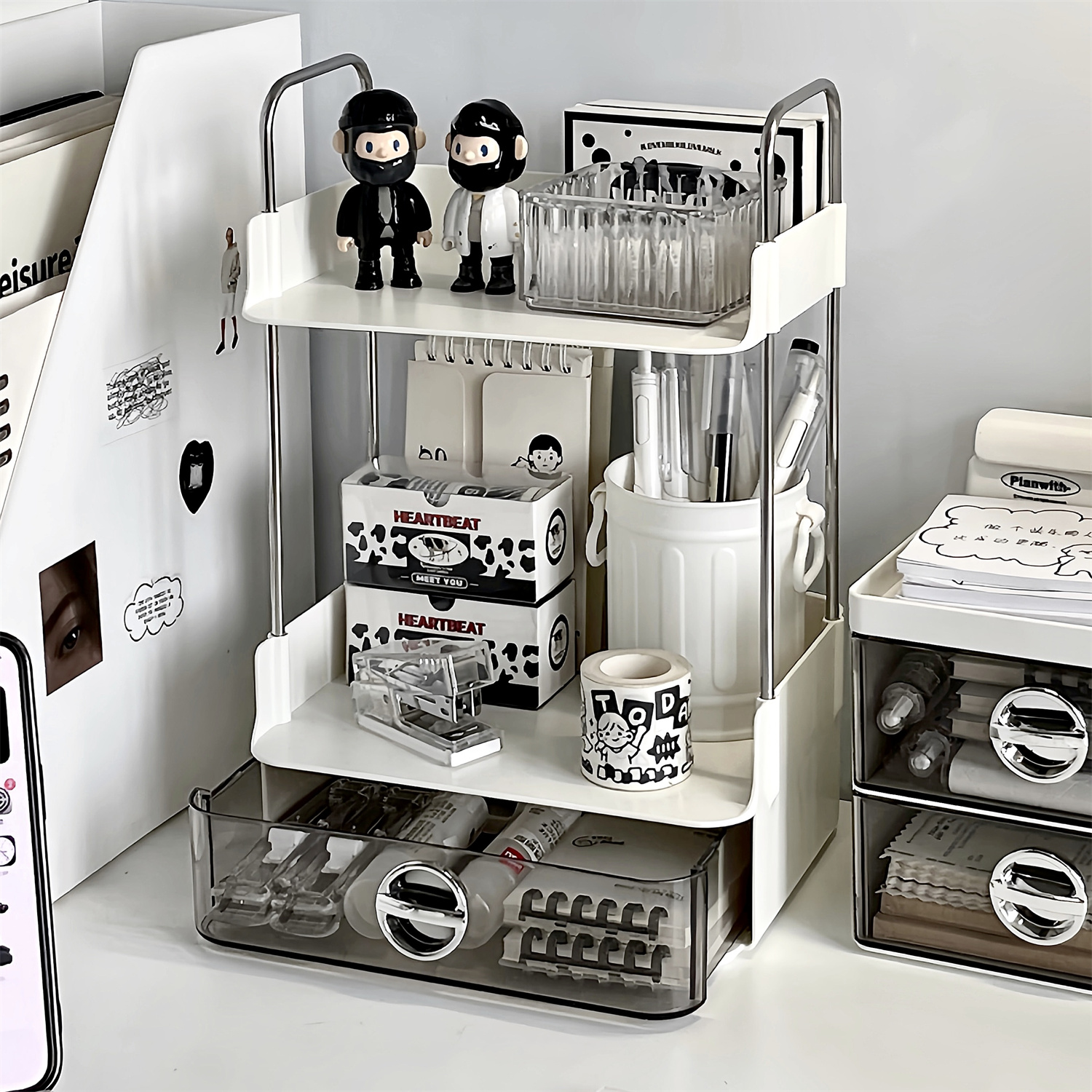 桌面文具收纳盒抽屉双层