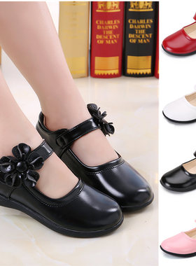 black kids leather shoes For red Girls Children Flat Baby 24