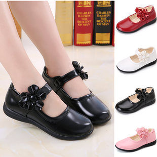 black kids leather shoes For red Girls Children Flat Baby 24