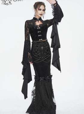 EVA LADY恶魔时尚就女装哥特朋克暗黑蕾丝半身裙黑色女ESKT04401