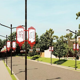 灯杆道旗马路对旗中国结杆灯箱路灯报栏铁质厂家抱箍抗风广告旗