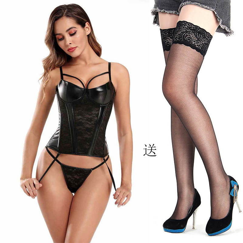 欧美大码胖MM收腹束腰美体情qu内衣性感诱惑皮款睡衣束身女王套装