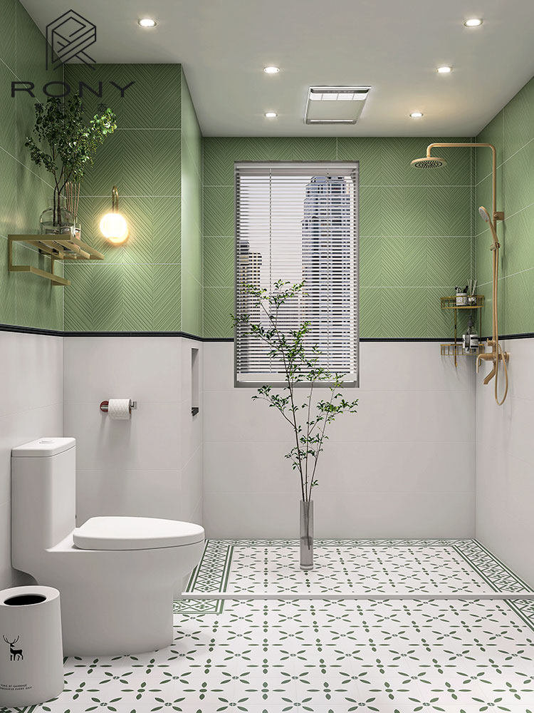 罗尼 法式绿色小花砖摩洛哥卫生间瓷砖艺术防滑地砖浴室厨房墙