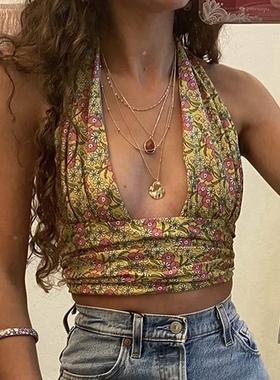 tank top for Crop Tops women yellow red Women's Cropped