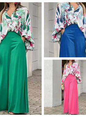 spring autumn women 2 set suit ladies clothes长袖落肩衬衣套