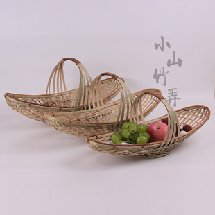 竹编小提篮 野炊户外小篮子收纳小竹篮点心篮网格提手篮演出道