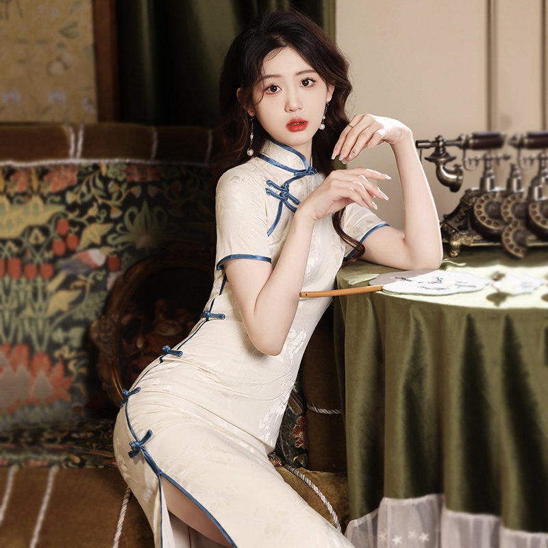 Ocnltiy年轻款气质优雅淑女范长旗袍2024夏季新中式短袖日常可穿