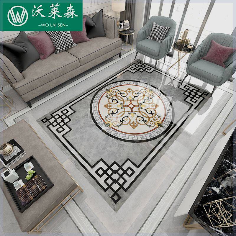 佛山微晶石灰色欧式客厅拼花瓷砖入户玄关地毯花拼图地心800X800