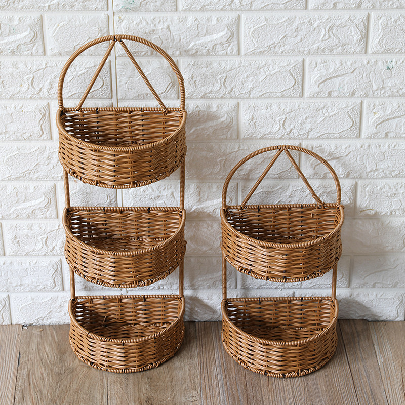 欧式田园 草编多层挂墙收纳挂袋 客厅挂篮 悬挂式储物篮 门后挂架