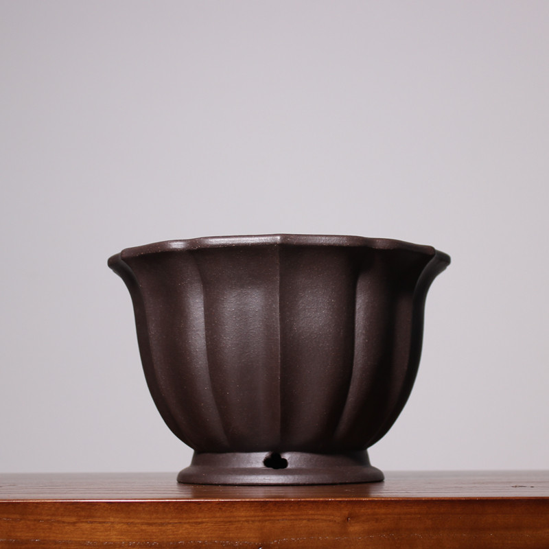 精品紫砂兰花盆 老桩盆景盆 菱花型柏松梅桩盆 君子兰盆古典手工