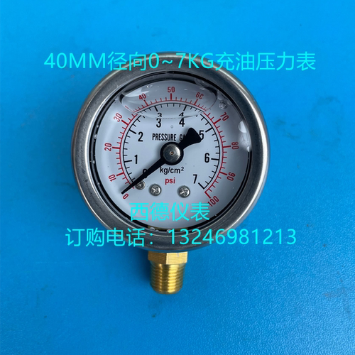 YN-40,40MM径向0－7KG/100psi充油耐震压力表，充油防震压力表