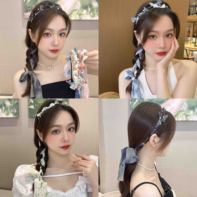 可拆卸超仙双层发箍丝带女绑发夏天外出发带头箍一体系编发卡
