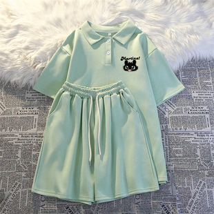 套装 香港2024夏新款 五分短裤 休闲运动POLO衫 两件套女学生宽松短袖