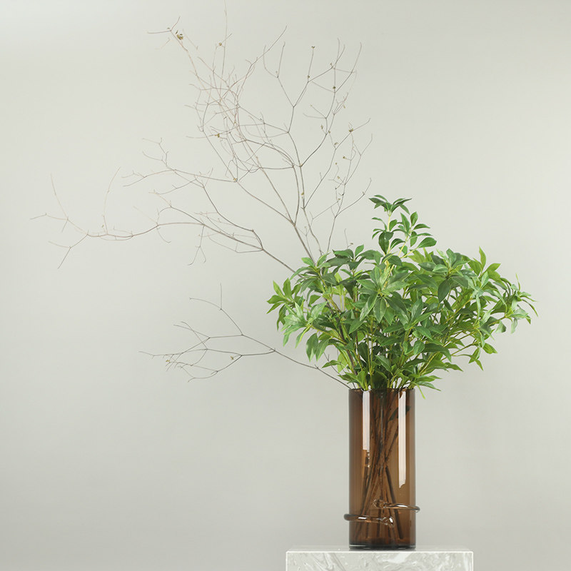 新中式仿真花艺插花绿植玻璃花瓶套装摆件洽谈桌面样板房浴室装饰