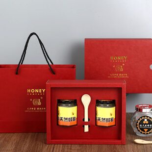 蜂蜜礼盒空盒高档含瓶1斤2斤蜂王浆盒子定做红色结婚伴手礼包装盒