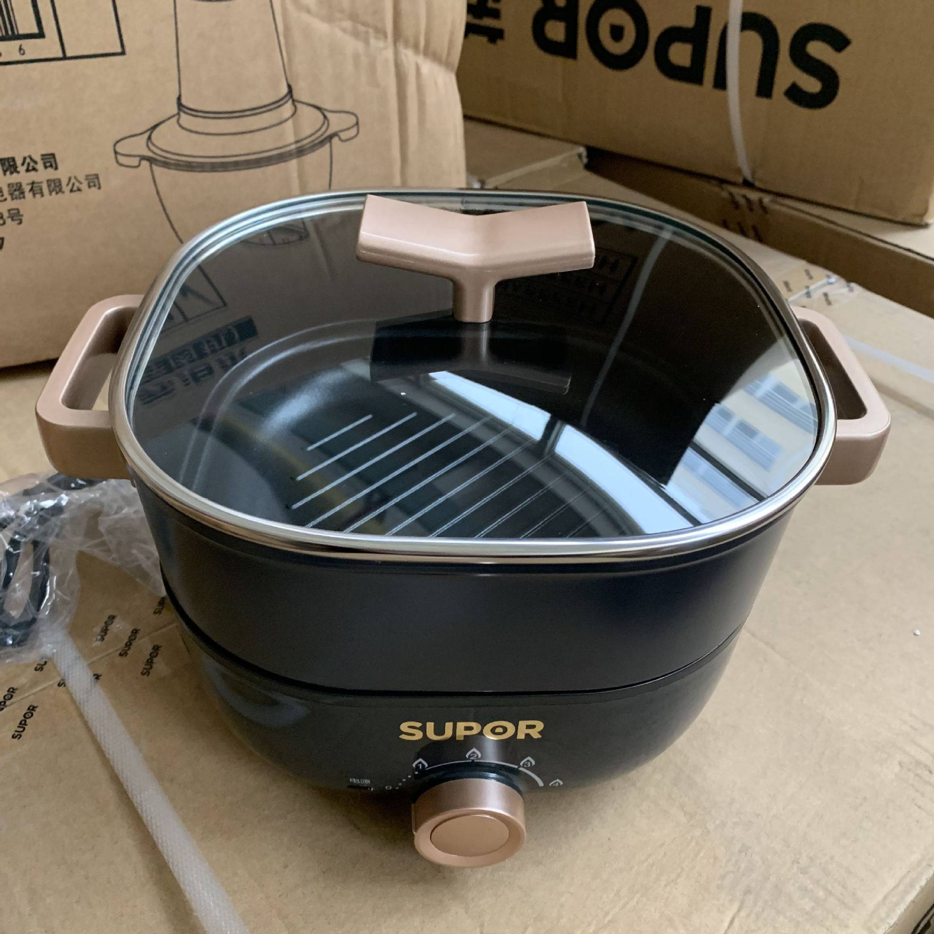 尔电火锅3L升家用多功能韩式蒸煮煎不粘锅电热锅分体式煎烤机