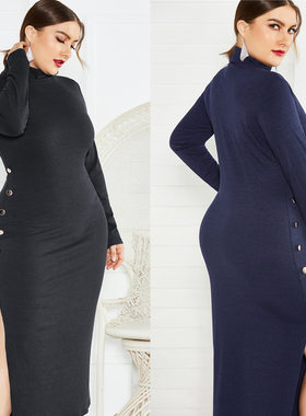 5xl fat women winter dress for ladies knitted turtleneck 4xl