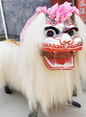 舞龙舞狮道具白色牦牛舞狮双人款加厚狮皮网红小白狮成人整套北狮