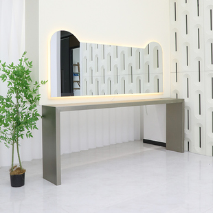 理发店镜子发廊专用单面挂墙镜美发店镜台带灯带桌子一体烫染镜子